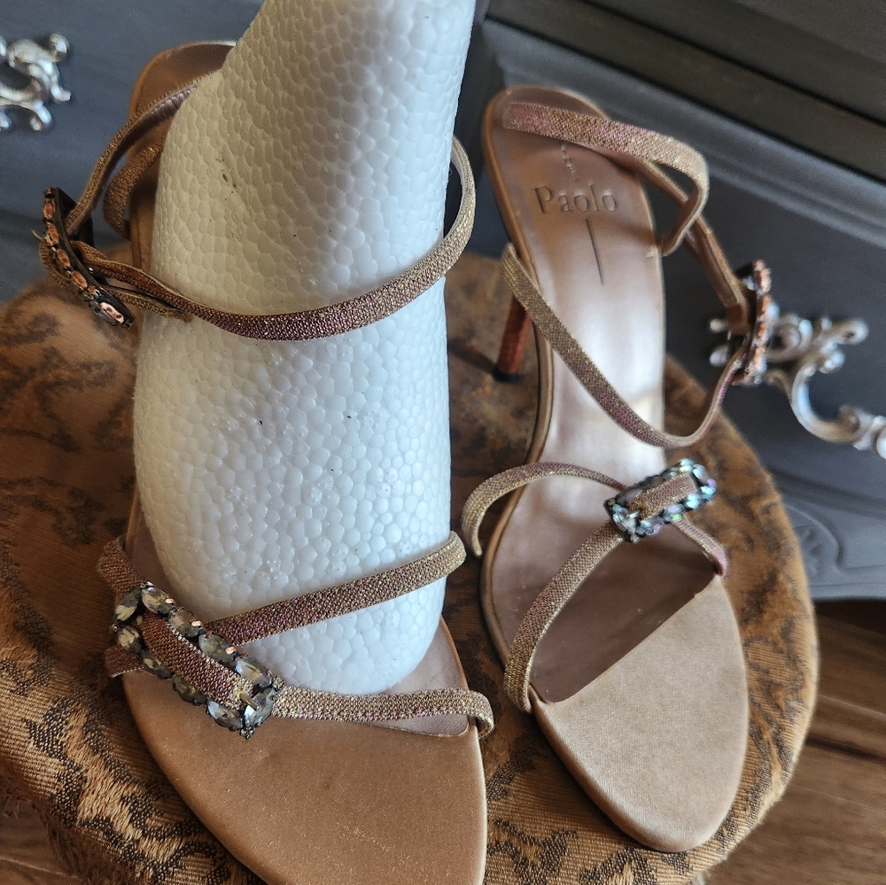 Linea Paolo Rose Gold Rhinestone Strappy Sandal